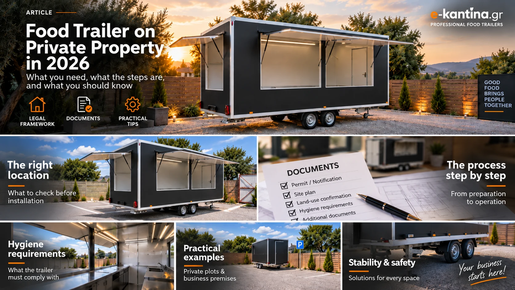 Checklist of documents and step-by-step process for installing a food trailer on private land
