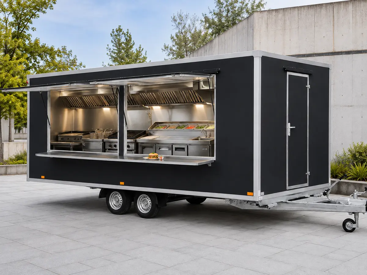 Large food trailer for street food and grill